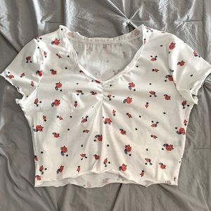 SHEIN White floral crop top lettuce trim